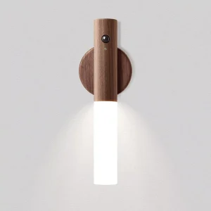 Rechargeable Battery-Operated Magnetic Motion Sensor Wooden Wall Sconce for Hallway
