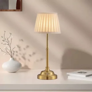 Rechargeable Cordless Table Lamp Touch Control Dimmer LED Desk Light Metal Night Light with Fabric Lamp Shade for Dining Room