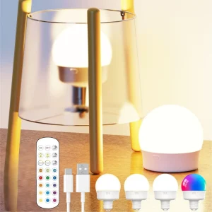 Rechargeable E27 Globe LED Light Bulb with Remote Control, Timer, 13 Colors, Dimmable, 1800mAh Battery for Camping