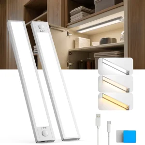 Rechargeable LED Cabinet Light with Motion Sensor, Dimmer, Touch Control, Magnetic and Sticker Mount, Silver