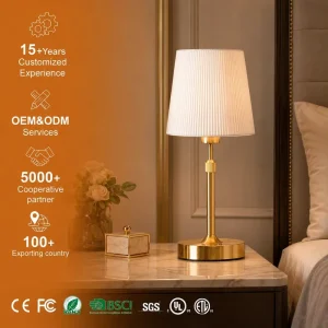 Rechargeable LED Desk Lamp Dimmable Touch Control Metal Base Fabric Shade Modern Bedroom Bedside Decorative Table Lamp