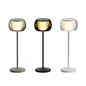 Rechargeable LED Desk Lamp with Clear Glass Shade Touch Control Stepless Dimming Modern Design Indoor Outdoor Waterproof IP54