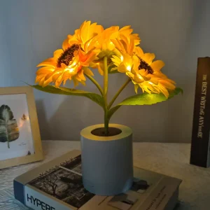 Rechargeable LED Sunflower Night Light Bedside Table Lamp for Bedroom and Living Room