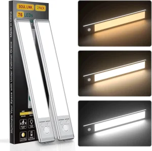 Rechargeable Magnetic Motion Sensor LED Under Cabinet Light, Dimmable, for Kitchen and Stairs