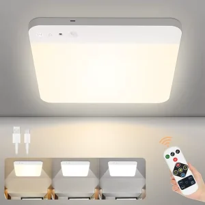 Rechargeable Motion Sensor Ceiling Light with Remote Wireless Battery Operated Closet Light 3 Color Temperature LED Ceiling Lamp