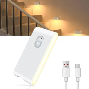 Rechargeable Motion Sensor LED Night Light with Warm Glow, Dusk-to-Dawn Function, ABS for Bedroom