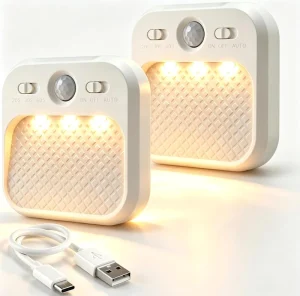 Rechargeable Motion Sensor Stick-On Warm White LED Night Light Dimmable Portable Plastic