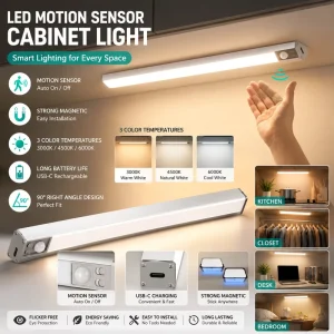Rechargeable PIR LED Motion Sensor Light Dimmable Infrared Cabinet Magnetic and Sticker Installation