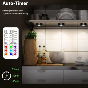 Rechargeable Puck Lights Remote 6 Pack LED Cabinet Lighting Color Changing Dimmable 1000mAh Battery Timer Night Light