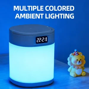 Rechargeable RGB Clock Night Light with Touch Control, Battery Display, Adjustable Brightness, and Bedside Use