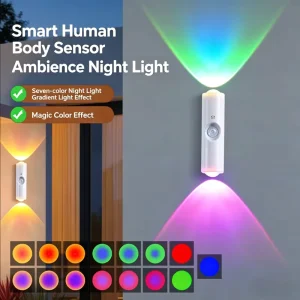 Rechargeable RGB Gradient LED Wall Sconce with Motion Sensor and Warm White Light