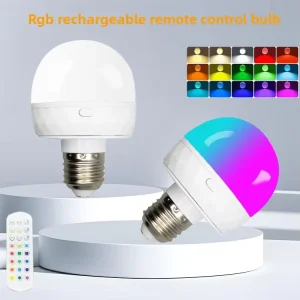 Rechargeable RGB LED Light Bulb Remote Control Color Changing E27 Bulb 15 Colors Dimmable Battery Operated for Home