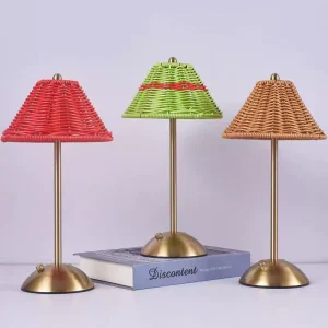 Rechargeable Rattan LED Table Lamp Home Decor Ornament Bedroom Bedside Ambient Night Light for Living Room