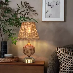 Rechargeable Rattan Table Lamp Custom Lampe De Table Rattan Weave Lampshade Classic Design for Wedding Restaurant Table Lighting