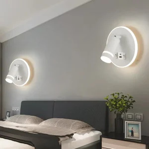Rechargeable Round Led White Bedside Wall Mounted Lamp Simple Modern Rotatable Wall Sconce Lights for Home With USB Type c