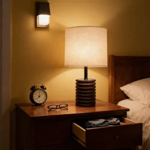 Rechargeable Rubber Wooden LED Light Touch Table Desk Lamp with Linen Shade for Bedroom Bedside Study Desk Hotel