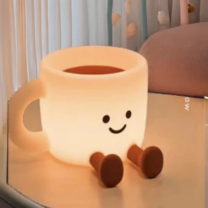 Rechargeable Silicone Rabbit-Shaped Coffee Cup LED Night Light with Colorful Pattern Control