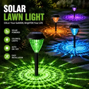 Rechargeable Solar 8 Pack Outdoor LED Pathway Lights RGB Colorful & Warm White Modes Auto On Off for 6 13Hrs Illumination