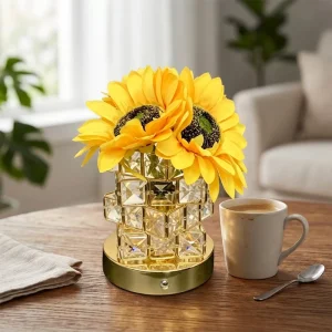Rechargeable Sunflower Table Lamp Cordless LED Touch Dimmable Bedside Night Light Acrylic Floral Room Decor USB C Desk Lamp Art