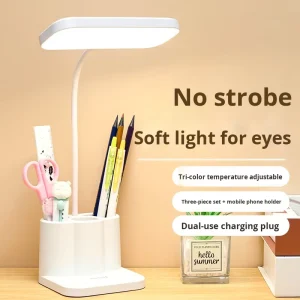 Rechargeable Three-color Light-emitting Diode 800mA Temperature Multi-functional Pen Stand Study Battery-Powered Desk Lamp