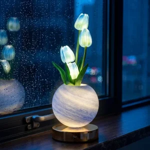 Rechargeable Tulip Table Lamp Portable Touch Sensor LED Glass Vase Desk Lamp Aesthetic Room Decor Nightstand Accessories USB Art