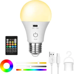 Rechargeable USB SMD RGB LED Smart Bulb Dimmable E27 Remote Control Cordless Battery-Operated for Garden Use