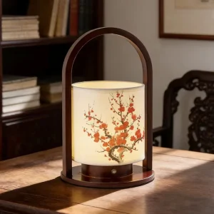 Rechargeable Wireless Oval LED Table Lamp Song Dynasty Aesthetic Classical Chinese Zen Design Battery Wood Night Light for
