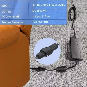 Recliner Switching Power Supply Transformer 2-Pin 29V 24V 2A Adapter with AC Power Cord for Recliner Chair Lift