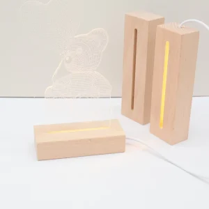 Rectangle LED Light Stand Wooden Base for Acrylic Warm Light 5V USB Powered Bedroom Night Lamp