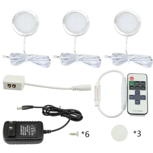 Remote Control 12V Dimmable Aluminum Round LED Puck Lights for Kitchen Cabinet Wardrobe Closet