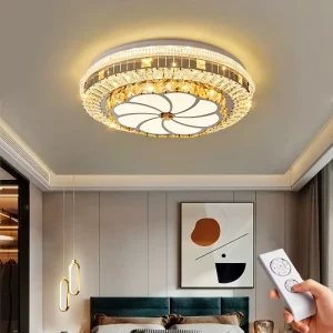 Remote Control Crystal Ceiling Lamps for Bedroom Kitchen Contemporary Flower Flush Mount Crystal Ceiling Light Led Round K9