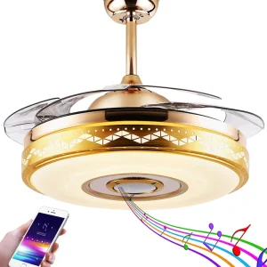 Remote Control LED Ceiling Fan Light with Audio and Music Function 42 Inch Blades