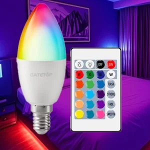 Remote Control RGBW LED Smart Bulb C37 E14 AC100-240V 6W 600 lm 24-Key Dimming Color Light for Party Bars