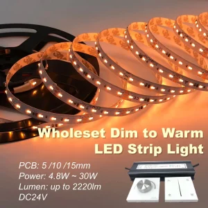 Remote Control VR Dimming LED Strip Light 192LEDs Dim to Warm 3000K~1800K Custom IP Copper PCB10mm DC24V Flexible LED Tape Light