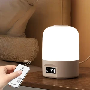 Remote Led Bedrooms Night Light with Clock Three Color Temperatures Rechargeable Night Bedside Lamp for Kid