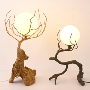 Resin Tree Root Table Lamp Natural Branch Globe Light Handmade Wabi Sabi Desk Lamp for Bedroom Hotel Homestay Decor