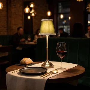 Restaurant Bar Cordless Table Lamp Rechargeable Battery Fabric Shade Touch Dimmable Brass LED Hotel Bistro Dining Desk Light