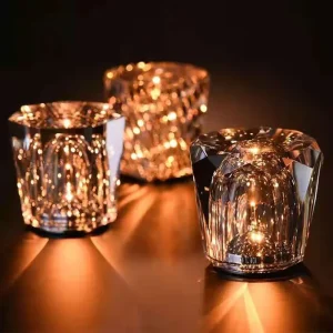 Restaurant Bar Rechargeable Cordless USB Dimmable Table Lamp LED Crystal Diamond Night Light