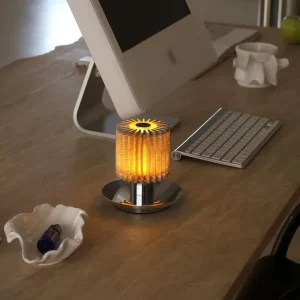 Retro Aluminum Fabric Table Night Light USB Charging Battery Included Touch Control for Indoor and Outdoor Use