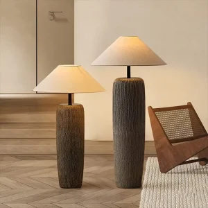 Retro Ceramic Fabric Floor Light Nordic Living Room Bedroom LED Standing Lamp Vintage Wabi-Sabi Design Floor Lamp