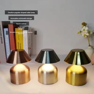Retro Metal Mushroom Table Lamp, USB Rechargeable, Touch Control, Dimmable, Warm White