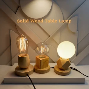 Retro Solid Wood E26/E27 Table Lamp for Hotel, Living Room, or Bedroom