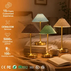 Retro Style Battery powered Manual Dimmer LED Touch controlled Charging Table Lamp Warm White Metal Wood Ambient Light Bedside