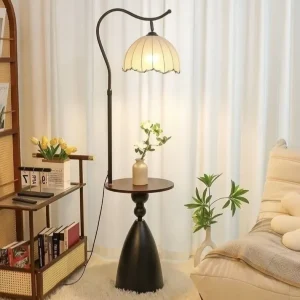 Retro style Crescent Shaped Orange LED Floor Lamp Retractable Height Adjustment Remote Control 16 Color Dimming for Living Room