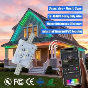 Rgbic 48V IP68 Outdoor Permanent Christmas Lighting Smart Wifi Controlled PVC Body Eaves 6 Led Point Lights for Risdential