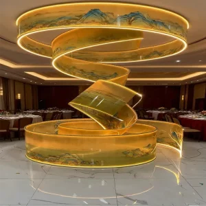 Ribbon Ceiling Chandelier with LED Light Strip for Restaurant Hotel Lobby