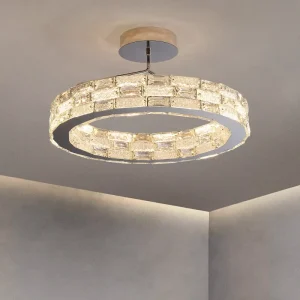Ring Crystal Ceiling Light, Stainless Steel, Round LED Lamp for Living Room and Bedroom