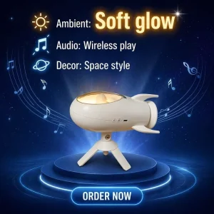 Rocket-Shaped Night Light Speaker with Warm White and Breathing Light Modes, USB Rechargeable