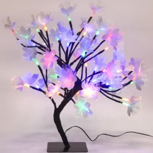 Romantic Indoor LED Optic Fiber Flower Tree Night Light for Party Holiday Christmas Hotel Ambience Home Decor Battery Powered