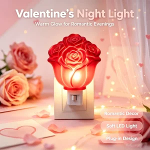 Romantic LED Rose Flower Bouquet Night Light Plug in Valentine’s Day Gift Decorative Bedroom Love Lamp Soft Warm Glow